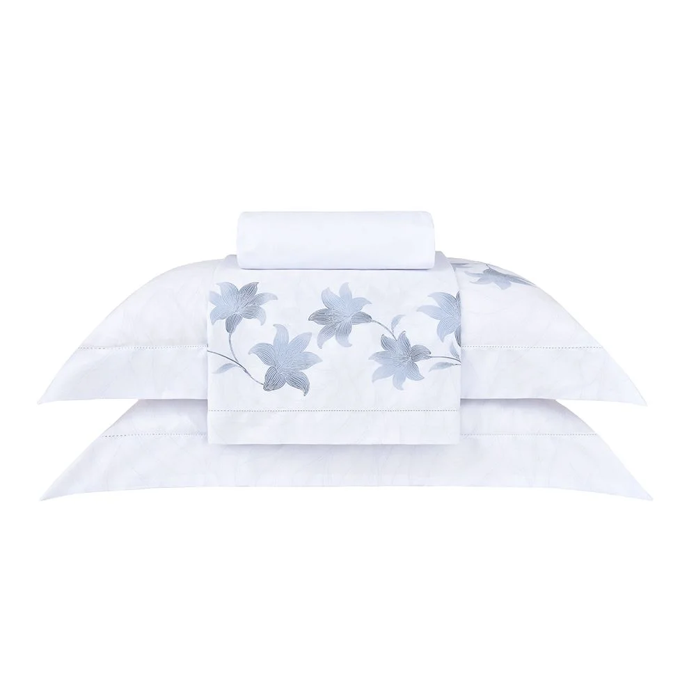 Jogo de Cama Cetim 300 Fios Buddemeyer Silver Bloom 100% Algodão Penteado Estampado 4 peças
