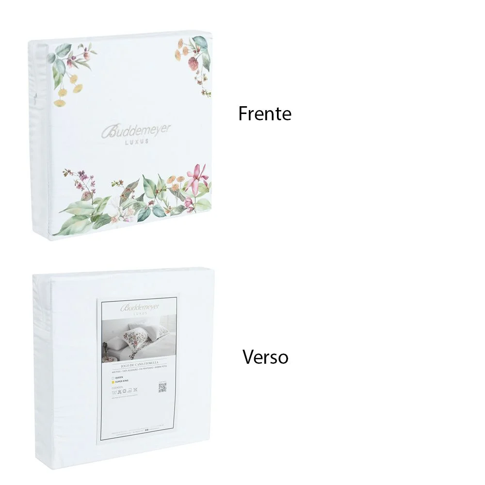 Jogo de Cama Super King 400 Fios Buddemeyer Luxus Fiorella 100% Algodão Penteado Estampado 4 peças