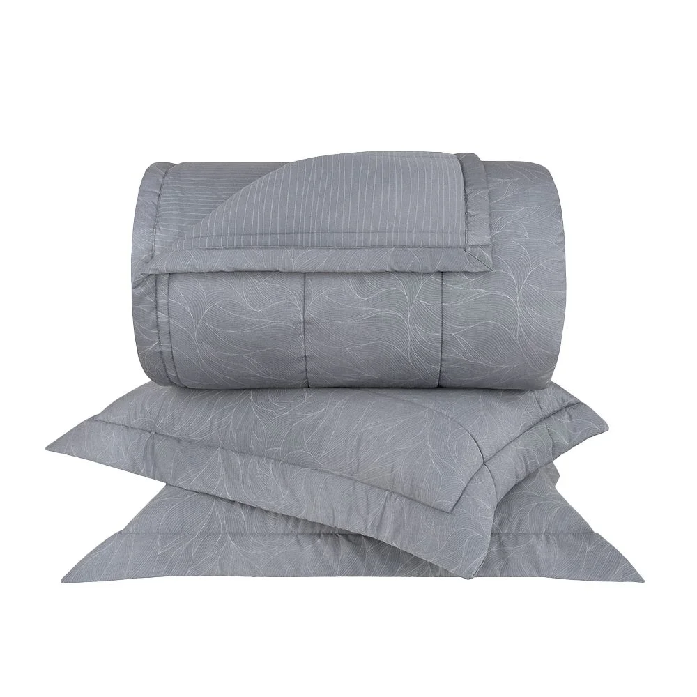 Kit Colcha Cetim 270 Fios Buddemeyer Silver Bloom 100% Algodão Penteado Estampado 3 peças
