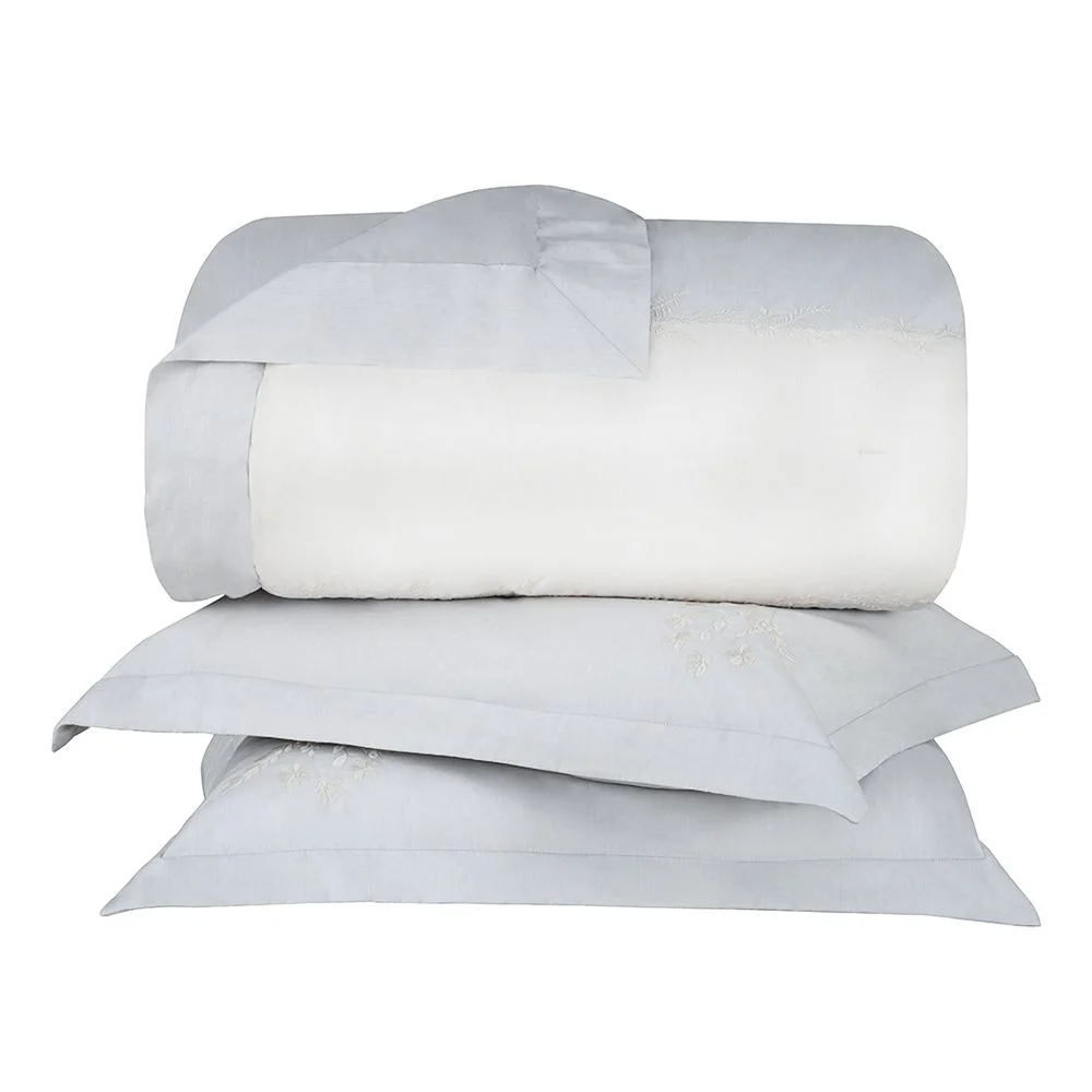 Kit Colcha Extra King Buddemeyer Luxus Anne Bordado 3 peças Cinza