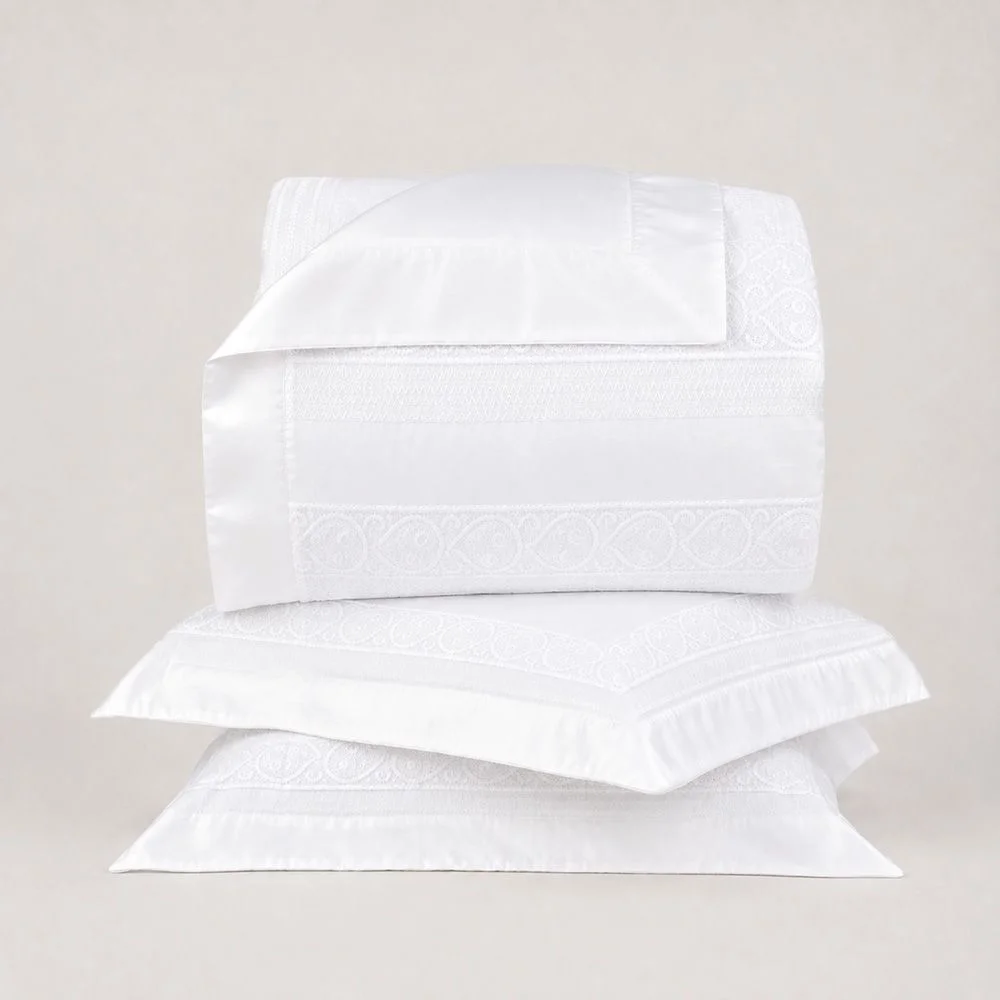 Kit Colcha Super King Buddemeyer Luxus Epoque 100% Algodão, Branca c/ bord branco, 3 peças.