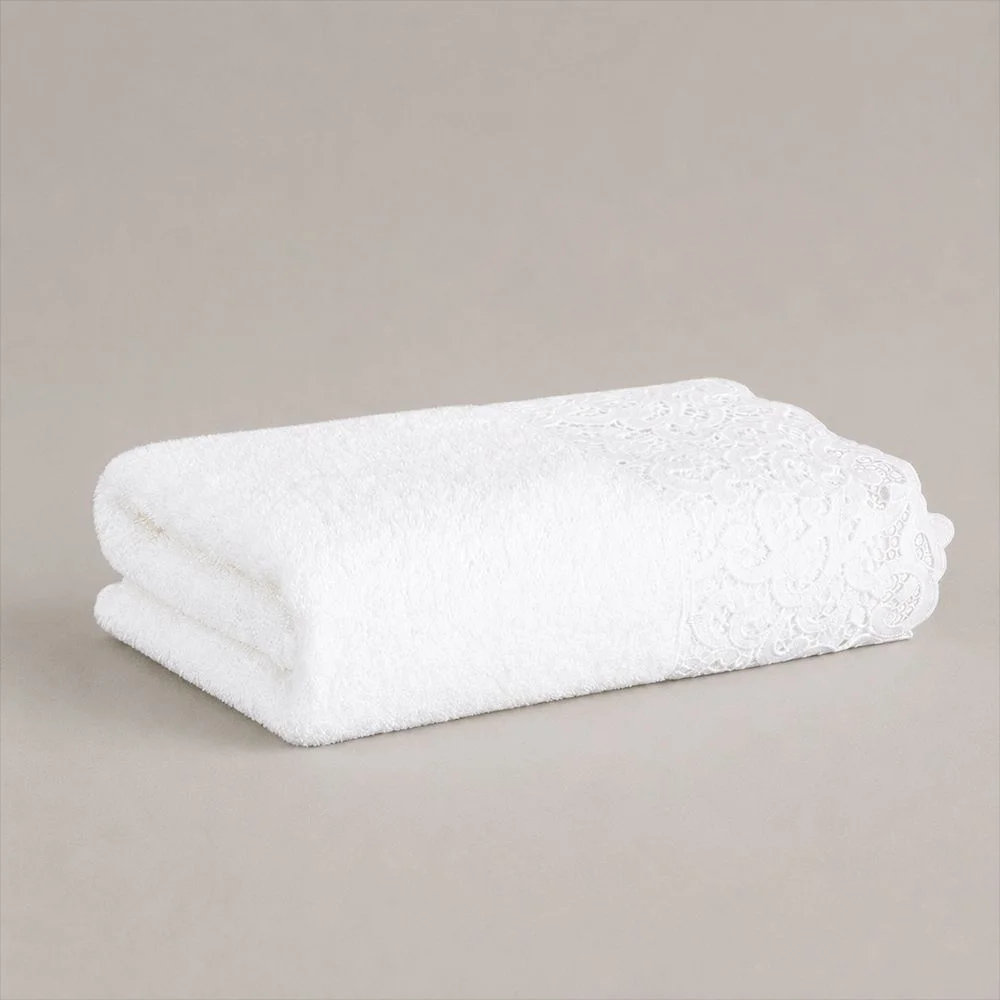 Toalha Rosto Capri Algodão Egípcio Buddemeyer Luxus Branco c/ renda branca